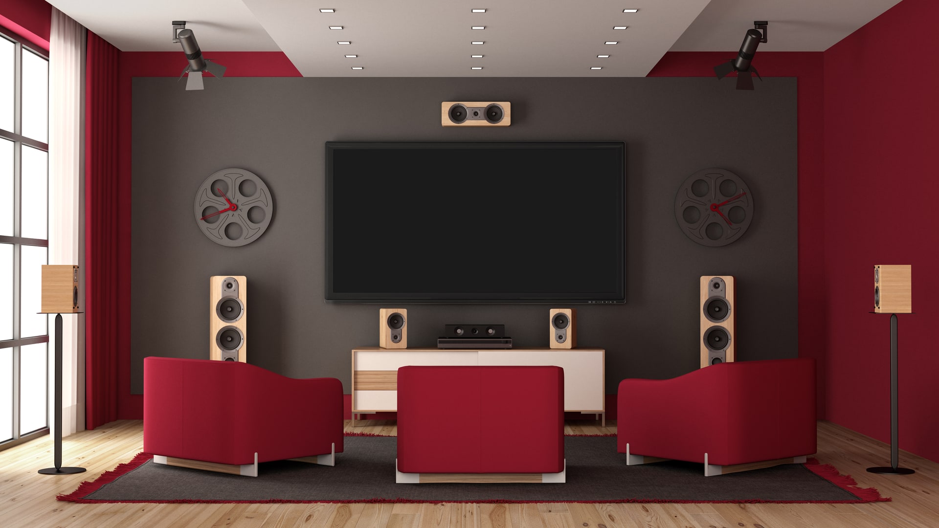 Luxury modern home theater with high-end audio visual installation