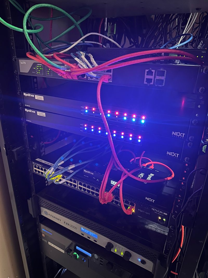 Professional network rack installation with managed switches
